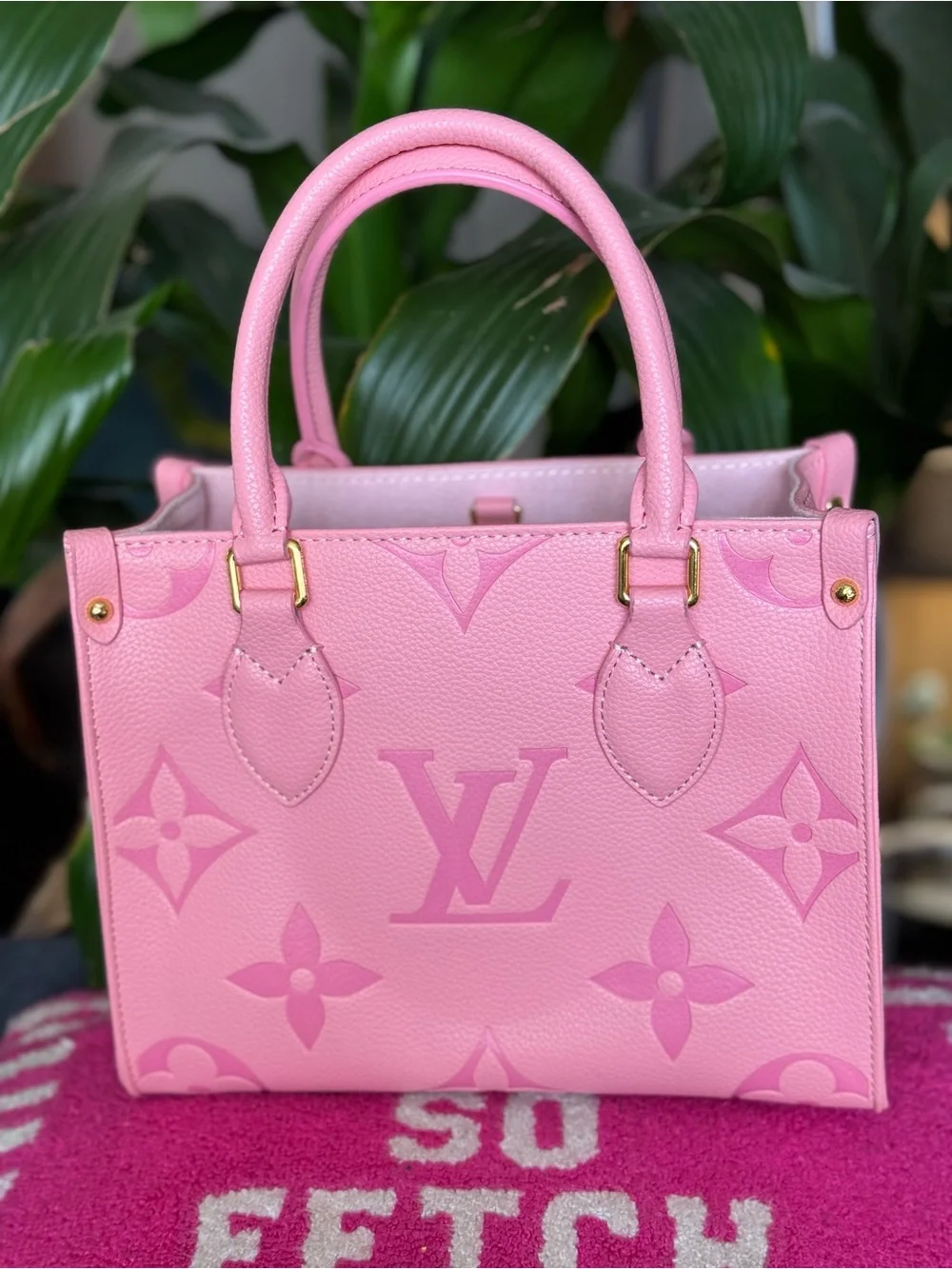 Pink Monogram Embossed Satchel